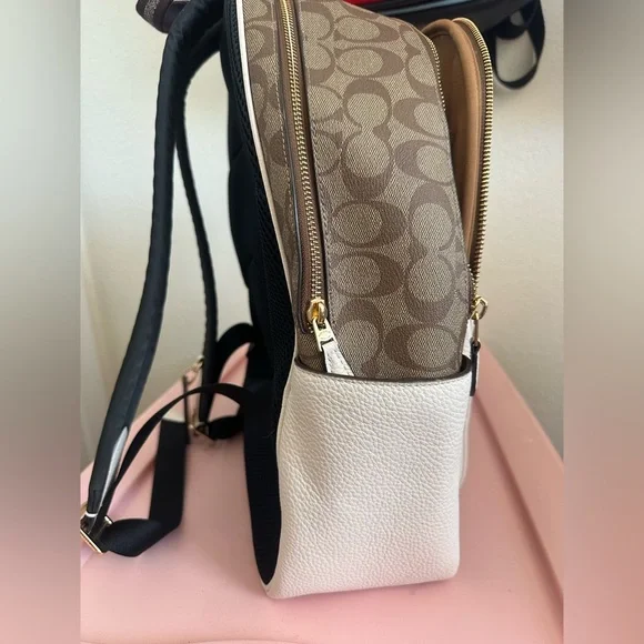 Coach Outlet White and Brown Canvas Backpack - Picture 5 of 11